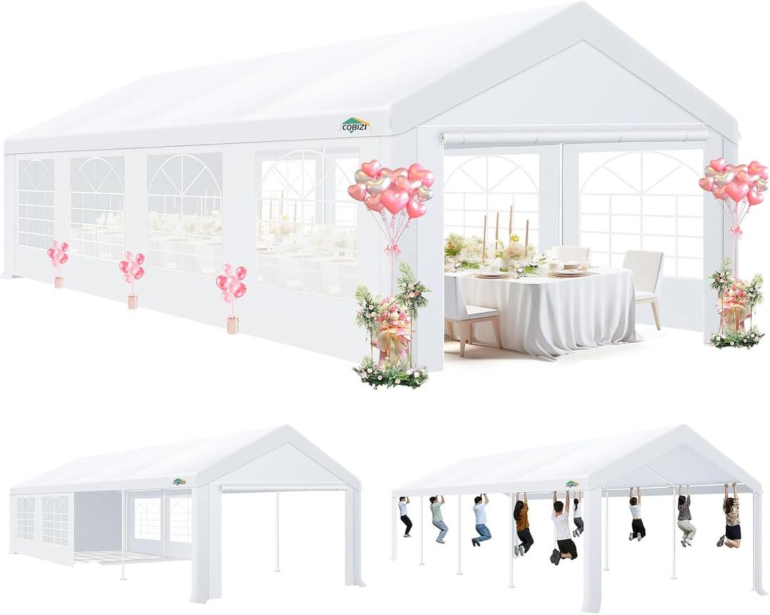 COBIZI 10x30 Party Tent Heavy Duty, Large Outdoor Wedding Tents for Parties with 8 Sidewalls & Built-in Sandbags,Waterproof Event Canopy Gazebo Commercial Tent for Carport,Camping,Patio,Windproof