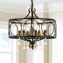 Modern Chandelier Black Metal Crystal Hanging Light 6 Light Dining Room Pendant Lighting Fixture for Farmhouse Bedroom Living Room Kitchen Entryway E12 Bulbs Not Included