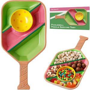 Pickleball Paddle Snack Tray - Cool Pickleballs Serving Tray for Snack - Paddle-Shaped Serving Tray with Compartments - Unique and Durable Divided Snack Trays for Pickleball Fans-Pink