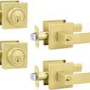 goldenwarm Exterior Door Lock Set Front Door Lock Set, Heavy Duty Gold Front Door Handle and Deadbolt Set (2 Pack)