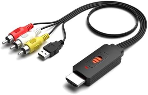 RuiPuo RCA to HDMI Converter, Male AV/Composite to HDMI Cabler Adapter Support 1080P, Compatible with DVD Players