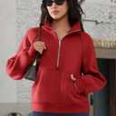 ATHMILE Womens Sweatshirts Half Zip Cropped Pullover Fleece Quarter Zipper Hoodies Fall Winter Fashion Outfits Red XL