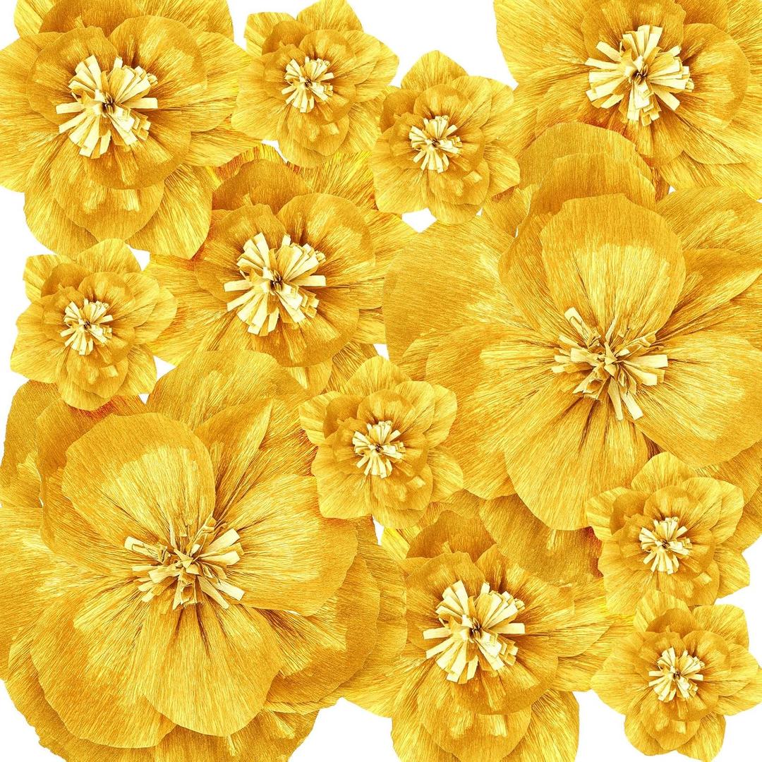 Giant Paper Flowers Artificial Large Paper Flower Decoration for Handcrafted Wall Backdrop Christmas Mexican Wedding Graduation Bridal Shower Birth Party Supplies(Gold,12 Pcs)