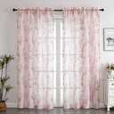 SMILE WEAVER Blush Pink Sheer Curtains 84 inch Length for Living Room,Floral Curtains Light Filtering Voile Linen Textured Rod Pocket Semi Sheer Window Drapes for Bedroom/Kitchen,2 Panels, 52"W x 84"L