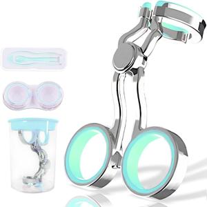 Contact Lens Wearing Aids, Portable Contact Lens Eyelid Stretcher, Color Contact Lens Wearing Tool with Insert or Remove Tool/Tweeers/Contact Lens Case (Green)