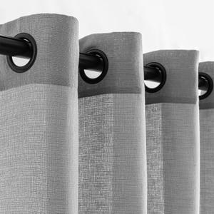 VOILYBIRD Light Grey Linen Curtains Black Grommets Sheers Curtains 90 Inches Long for Bedroom Farmhouse Drapes Basketweave Slub Texture, 52W x 90L, 2 Panels