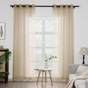 Foil Stripe Taupe Sheer Curtains 84 inches Length 2 Panels with Grommets 52 inches Widith, Semi Transparant Curtains for Living Room and Multiple Rooms, Light Filtering Window Treatment