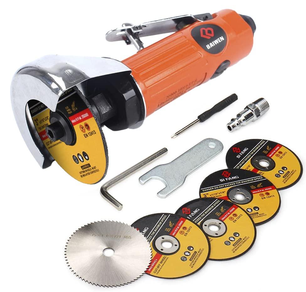 Air Cut Off Tool with 5Pcs 3-inch Die Grinder Cut-Off Wheels, Pneumatic Metal Sheet Cutting Tool, Heavy Duty Air Cutter Cut off Tool