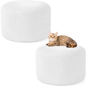 2PCS 20 * 20 * 12inch Unstuffed Ottoman Pouf Cover Unfillable Pouf Cover Foot Rest with Storage Corduroy Round Foot Stool Covers for Living Room Bedroom Home Decor,White