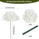 Cherica White Hydrangea Artificial Flowers Bulk, 30 Pcs Faux Hydrangea Flowers Heads, Artificial Fake Silk Hydrangea Flowers with Stems, White Flowers Artificial for Decoration Wedding Décor