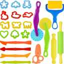 Dough Tool Set, 22 Pcs Dough Tools Sets for Kids Ages 4-8, Dough Accessories Includes Cutters Roller, Rolling Pins, Safety Scissors, Plastic Knife, Animal Shapes Cutters