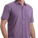 VEBOON Men's Short Sleeve Button Down Shirts Cotton Lightweight Stretch Moisture Wicking Dress Shirt with Pocket (XXL)