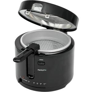 PantryPro 2.5 Liter Electric Deep Fryer with Cool Touch Sides and Nonstick Basket, Adjustable Temperature, Lid with Viewing Window, Black