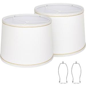 Lampshades Set of 2 for Table Lamps, Floor Lamps, Fabric White Lamp Shades 11.6" Top x 12.6" Bottom x 9.8" High, Drum Lampshades(Spider Fitter), Medium Lamp Shades Replacement, Easy Assembly Required