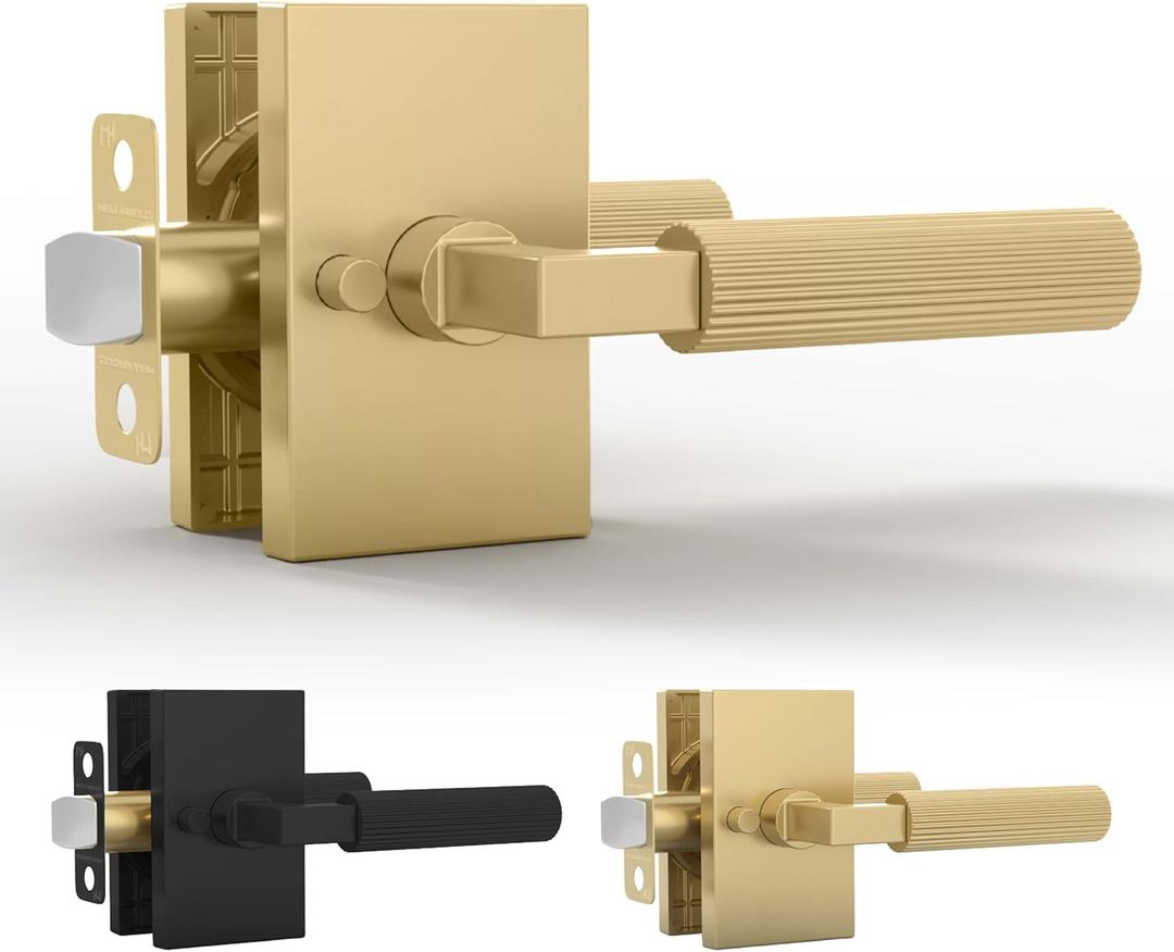 Mega Handles Ridge Privacy Door Handle - 1 Pack Interior Reversible Gold Door Handle, Heavy Duty Bed & Bath Door Handles with Privacy Door Lock, Fits All Standard Doors - Satin Brass