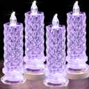 LED Candles, 4Pack Battery Operated Candles with Rose Light Halo, Romantic Flameless Pillar Candles for Valentines Halloween Decorations(Purple, D 2.5" x H 7.2")