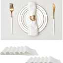 Leetaltree Sparkling Translucent White Sequin Woven Vinyl Placemats, Set of 12 - Waterproof & Washable Dining Table Mats for Wedding, Anniversary, Daily Use, Hand-Cut