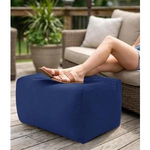 Outdoor Patio Bean Bag Ottoman - Small Beanbag Foot Rest Pouf Rectangular with Shredded Foam Filling, Splash-Proof Detachable Zipper Cover for Relaxing, Navy