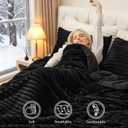 EXQ Home Fluffy Comforter Set Queen Size - Super Soft Faux Fur Stripe Jacquard Comforter 3 Pieces, Black Fleece Bedding Set,Winter Warm Bed Set,1 Comforter with 2 Pillowcases