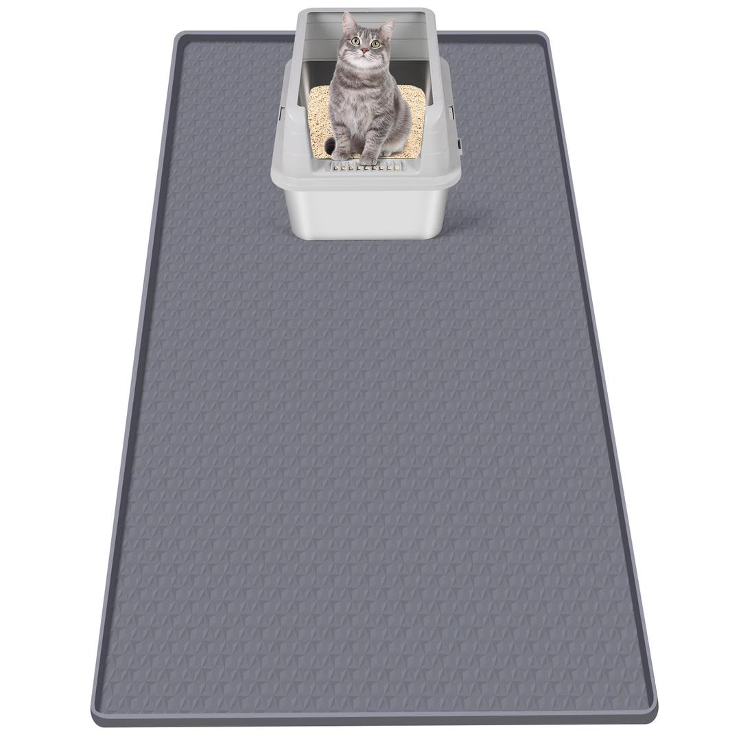 Cat Litter Mat for Litter Box Extra Large Silicone Mat, Light Grey | Waterproof Non-Slip Litter Box Mat with Raised Edges, Cat Litter Trapping Mat for Pet, Cat Litter Rug for Floorm Dark Grey, 51"x25.6"- Diamond