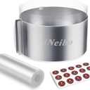 iNeibo Cake Ring and Cake Collar Set, 6 to 12 Inch Adjustable Cake Mousse Mould Set with 6inch Clear Cake Roll, Stainless Steel Pastry Ring, Mousse Ring, Ring Mold for Baking