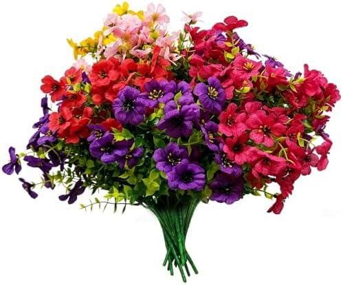 Outdoor Artificial Flowers,16 Bundles 6Color Faux Greenery for Garden Decor | UV resistant, weather-resistant, fits window boxes, planters, vases, porch, outdoor decor, durable for seasonal long-term use