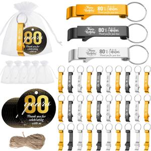 Dandat 54 Sets 80th Birthday Party Favors for Guests Birthday Beer Opener Keychain Cheers to 80 Bottle Opener Keychain with Thank You Cards and Gift Bags for Anniversary Wedding Party Favors