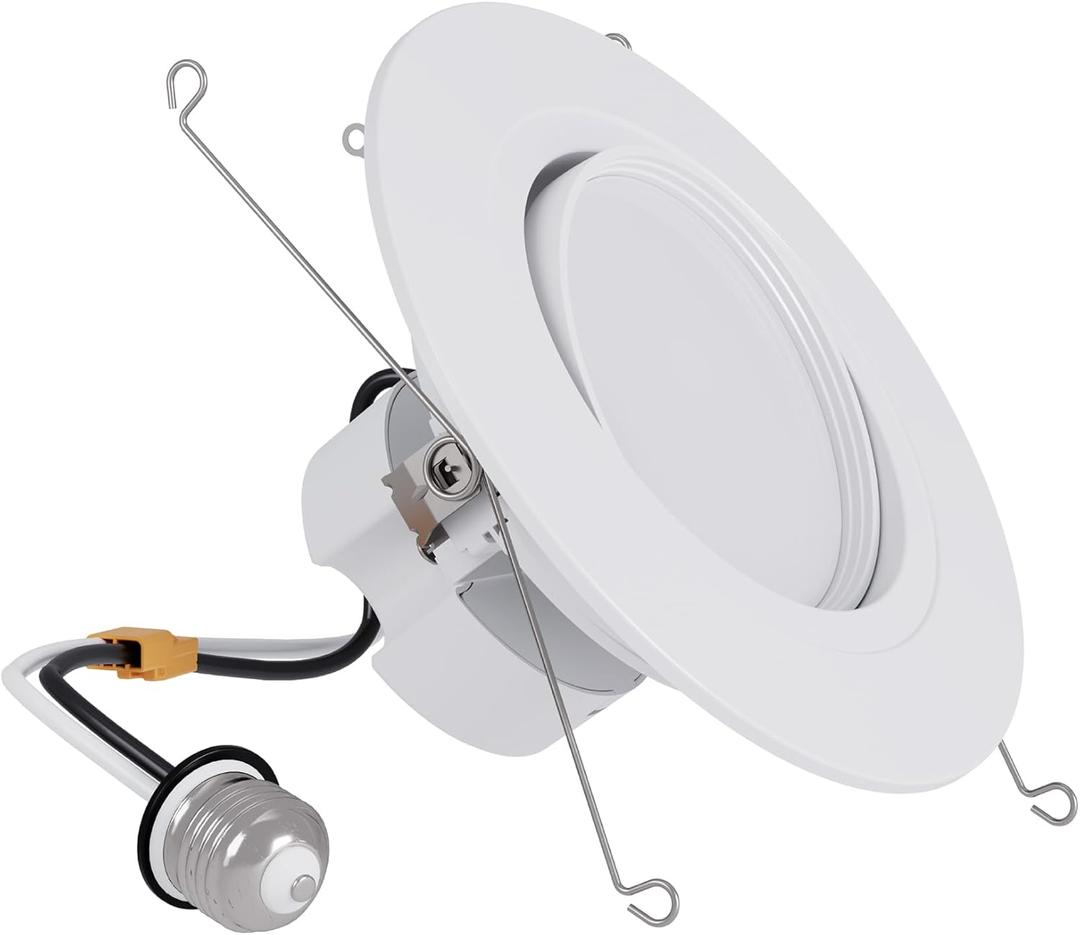 HALO RA 6 inch LED Recessed Light Trim with Adjustable Gimbal, Selectable Lumens and Selectable Color Temperature, Dim-to-Warm Feature, Damp Location Rated RA56LS9FSD2W1EWH
