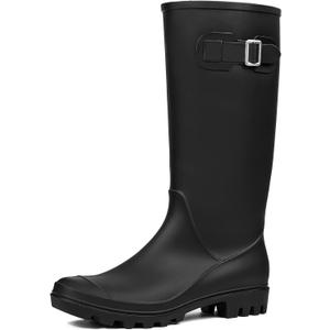 DKSUKO Women's Tall Rain Boots Garden Boots Waterproof Wellington Rubber Boots (6, Matte Black)