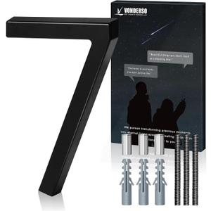 VONDERSO 6 Inch Floating House Numbers and Letters for Outside,Black Metal Modern Outdoor Address Sign for Yard Street and Mailbox, Zinc Alloy Solid Address Numbers and Letters, number 7