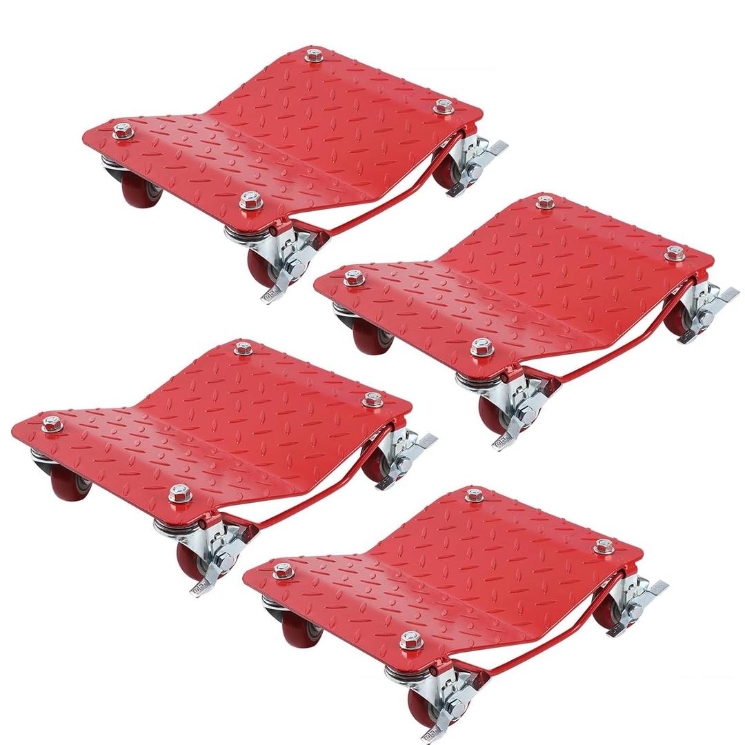 Wheel Dolly Set of 4, 6000LBS Car Moving Dolly, Tire Stake Set, Heavy-Duty Tire Cart Moving Cars, Trucks, Trailers, Motorcycles, and Boats, Red
