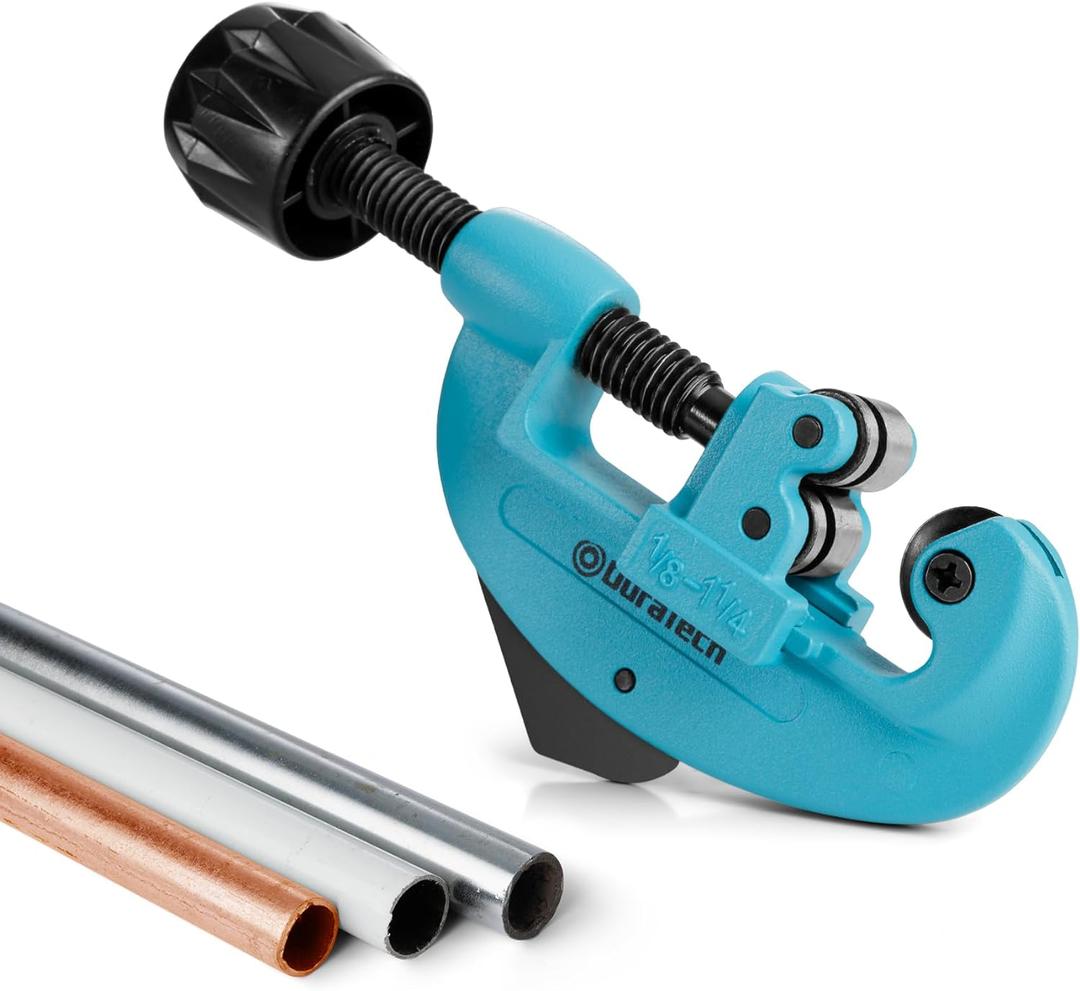 DURATECH Tubing Cutter 1/8"-1-1/4", Copper, Aluminum, Brass and Plastic Tubing Quick-Acting Cutter, With Replacement Wheel and Reamer