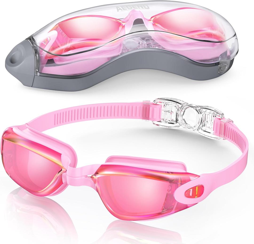 Aegend Swim Goggles, Swimming Goggles No Leaking Full Protection Adult Men Women Youth (Light Pink)