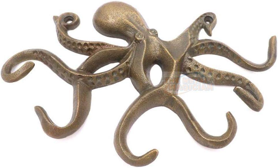 Octopus Keys Hook, Decorative Wall Mounted Nautical Wall Rack, Antique Key Holder Hook, Cast Aluminum Hanger for Coat, Hand Towel, Bathrobe, Bedroom, Bathroom, Kitchen & Balcony (Antique Brass)