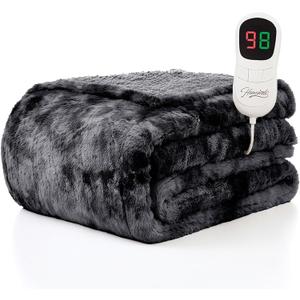 Homemate Electric Heated Blanket Full Size - 72"x84" Heating Blanket Full Size 1/2/4/6/8 Hours Auto-Off 10 Heat Level Over-Heat Protection Luxury Faux Fur Sherpa ETL Certification (25 - Tie-dyed Black)