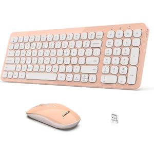 LeadsaiL Wireless Keyboard and Mouse Combo, Ergonomic Wireless Mouse and Keyboard Set for Computer, Compact and Silent Mouse and Keyboard for Laptop, Desktop, PC, Pink