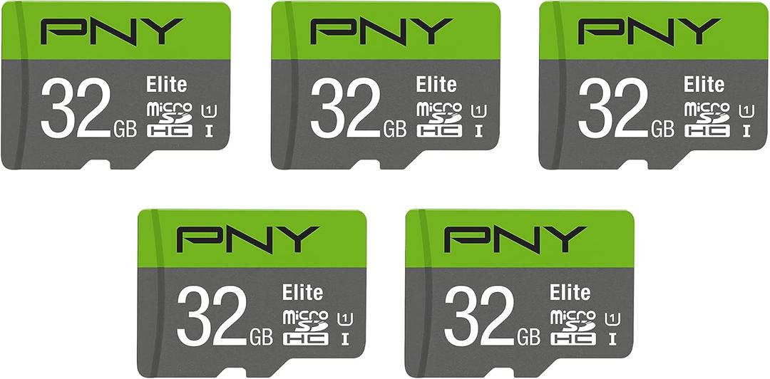 PNY 32GB Elite Class 10 U1 microSDHC Flash Memory Card - 100MB/s, Full HD, UHS-I, Micro SD, 5 Count (Pack of 1)
