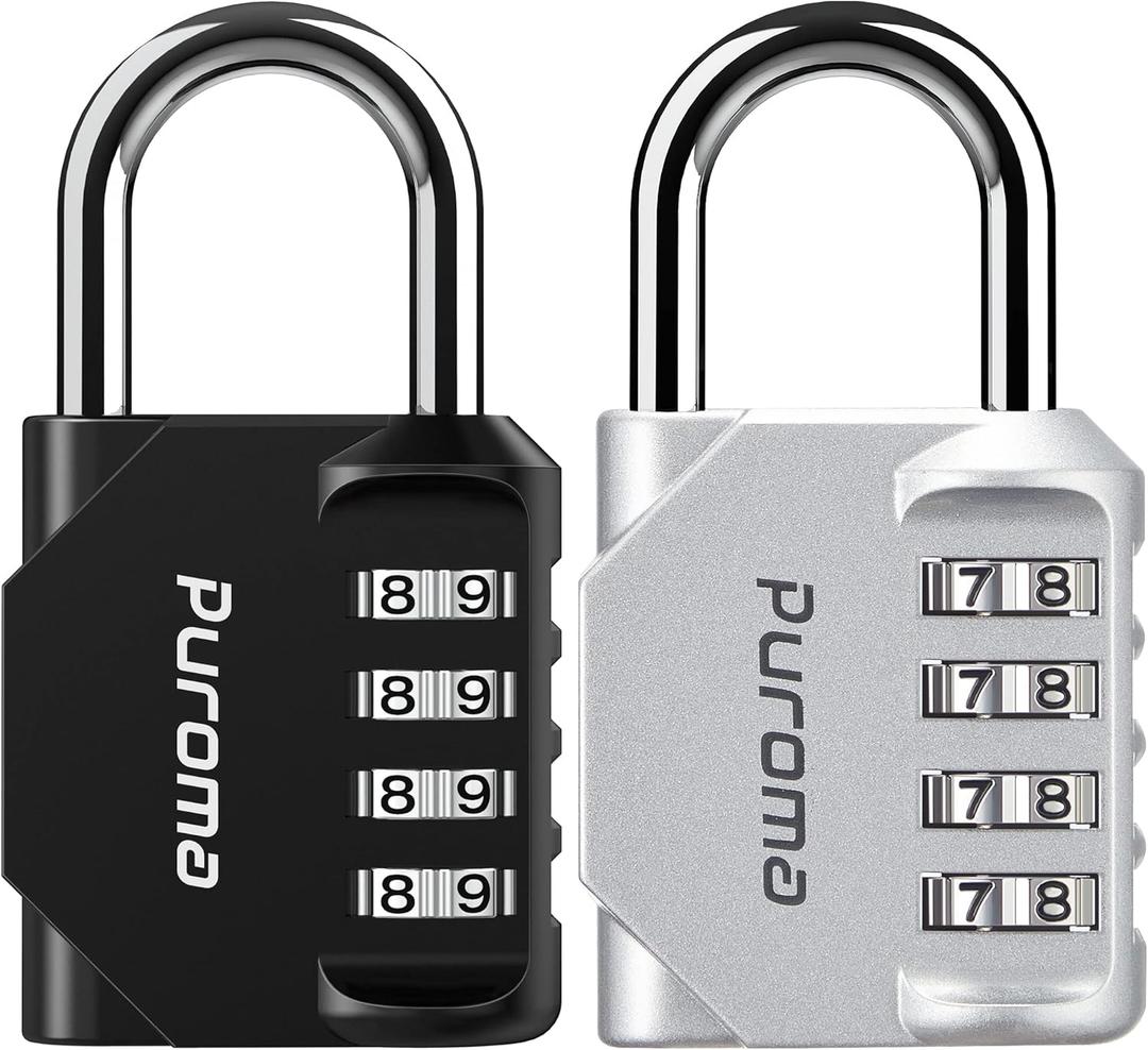 Puroma 2 Pack Combination Lock for Locker 4 Digit Outdoor Waterproof Padlock for School, Gym, Sports, Fence, Toolbox, Gate, Case, Outdoor, Hasp Storage (Silver & Black)