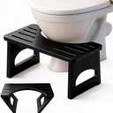 JACNITAD Foldable Toilet Stool, 7 Inch Poop Stool for Bathroom, Bamboo Toilet Stool Squat Adult, Collapsible Squatting Potty Stool with Non-Slip Strip - Improve Squatting Posture and Comfort, Black