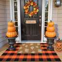 OJIA 2PCS Fall Door Mat Combo Set Halloween Doormat, 3'x5' Black and Orange Buffalo Plaid Rug and Imitation Coir Fall Doormat, Autumn Welcome Mat Outdoor Porch Decor Thanksgiving Front Door Mats