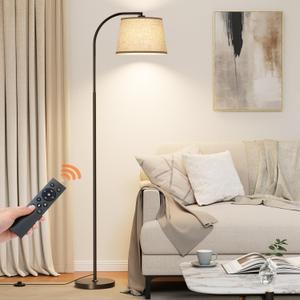Floor Lamps for Living Room, 64" Arc Floor Lamp with 6000K & Stepless Dimmable,350H/180V Rotatable Shade and Remote Control,Black Tall Standing lamps for Bedroom and Office(9W Bulb Included)