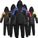 HWK Motorcycle Rain Suit for Men and Women, Two-Piece Waterproof Motorcycle Rain Gear with Reflective Jacket and Pants, All-Season Weatherproof Protection for Riding, Blue, Large
