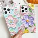 Elegent Girly 3D Flower Compatible with iPhone 13 Pro Rectangle Edge Case, Cute Floral Pattern Slim Soft TPU Protective Bumper Cases Cover(Blue,13 Pro)