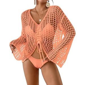 Bsubseach Women Crochet Swim Cover Up Long Sleeve Beach Cover Up , M