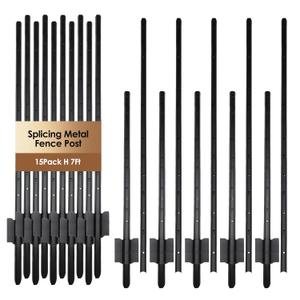 15 Pack Metal Fence Post Black Splicing, 7FT Heavy Duty Garden Fence Post, Fence Posts No Dig U Post for Wire Fence, Lawn, Garden, Farm