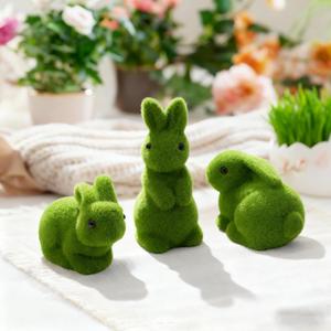 3pcs 5 Inches Moss Easter Bunny Home Decor, Artificial Moss Rabbit for Easter Decorations,Cute Bunny Figurines as Spring Decor