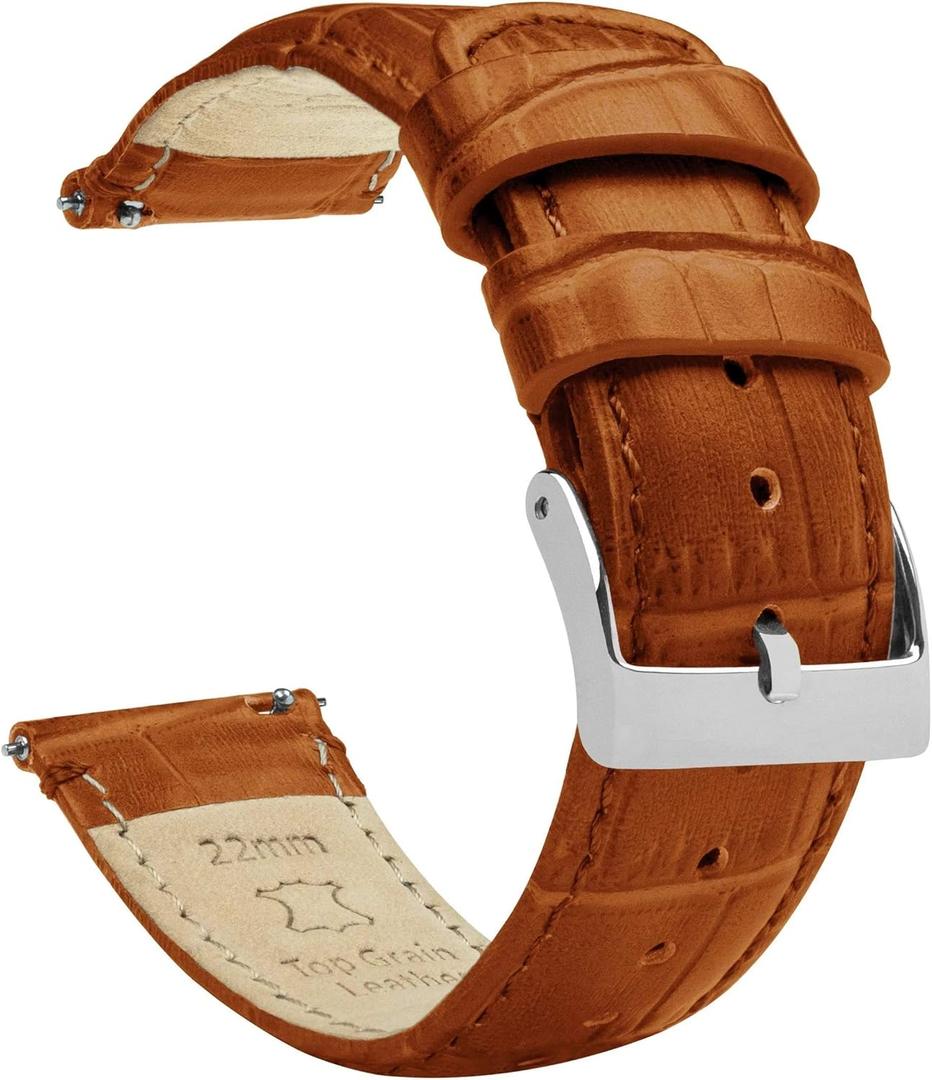 BARTON WATCH BANDS 12mm Toffee Brown - Alligator Grain - Quick Release Leather Watch Bands for Women