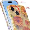 Jusy Compatible with iPhone 14, Colorful Retro Oil Painting Printed Flower Laser Glossy Pattern Cute Curly Wave Phone Case Soft TPU Cover for Girly Women - Sunflower