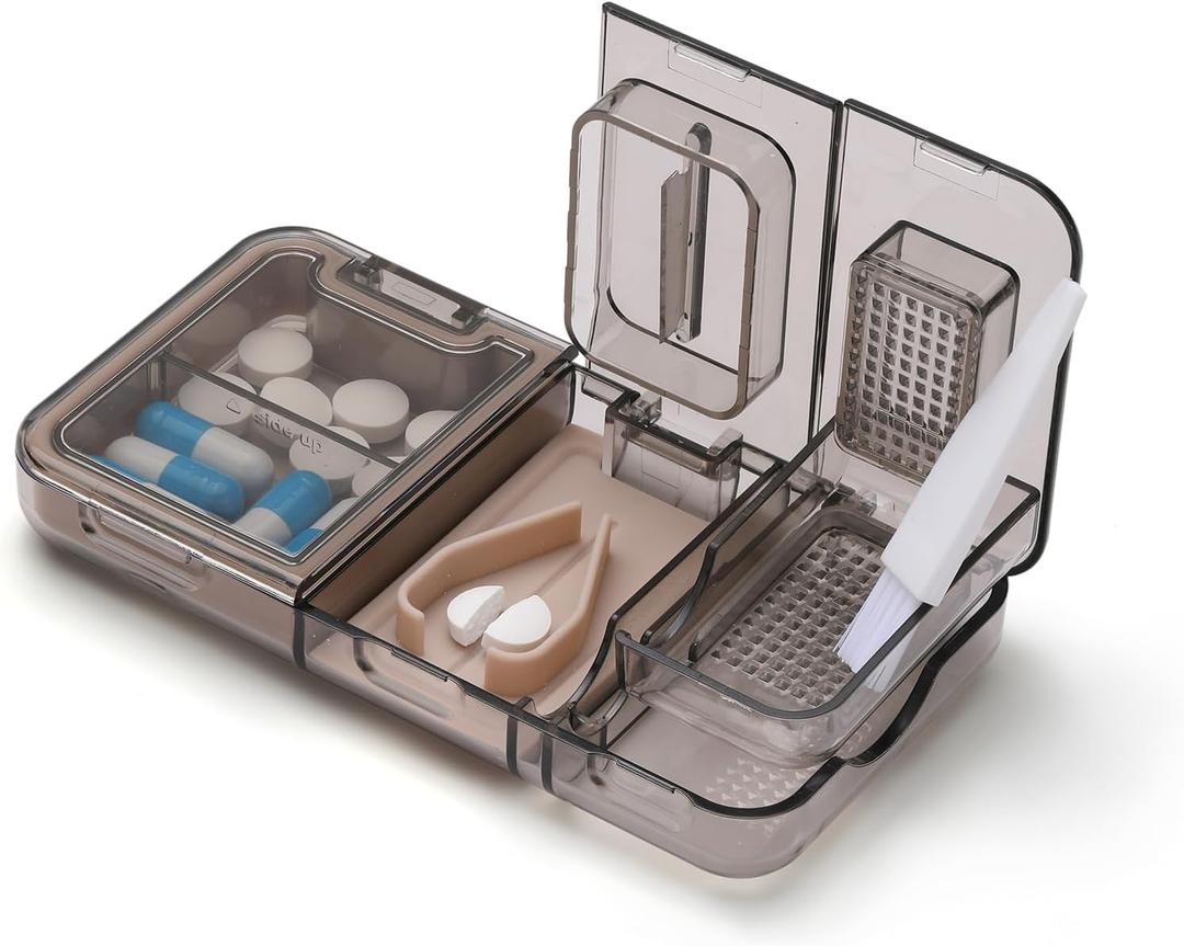 RICHCEE 3 in 1 Pill Cutter&Splitter with Cutter &Storage &Grind, Sharp Stainless Steel Blade for Cutting Pill/Vitamin/Tablet, Grinder with Cleaning Brush (Black)