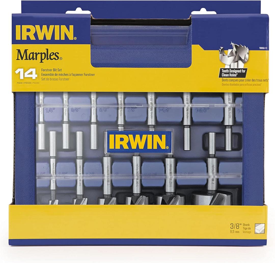IRWIN Marples Forstner Bit Set, Wood Drill Bits, Made of Carbon Steel, Ideal for Fine Woodworking, Cabinet-making and more, 14 Pieces (1966893) (One Size)